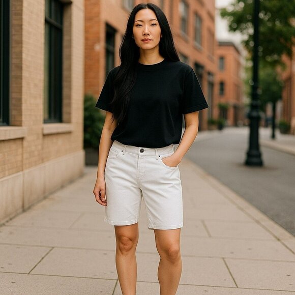 City Streets Pants - City Streets Womens Size 9 White Metal Studded Pockets Denim Jean Bermuda Shorts